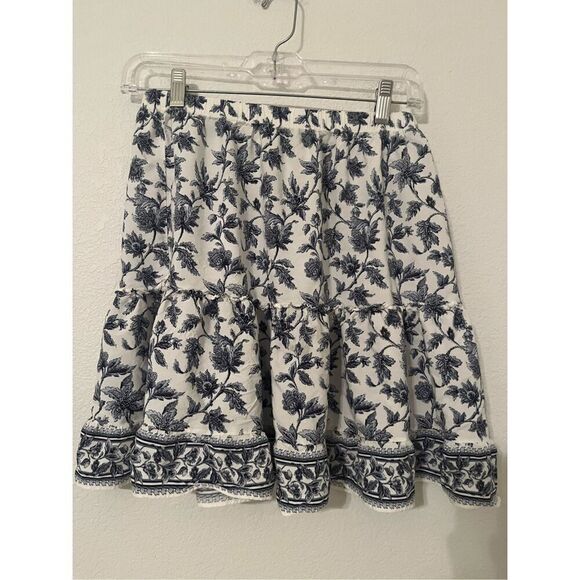 MAX STUDIO Floral Tiered Skirt In Ecru/denim Chintzy - Picture 2 of 5